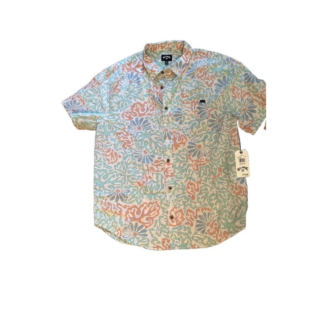 Billabong Shirt Mens L Coral/ Floral Short Sleeve Button Up Casual Surf Beach